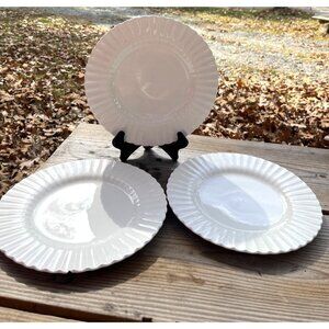 J&G Meakin Chatsworth Ironstone Dinner Plates Set Of 3 Vintage White Ribbed Desi